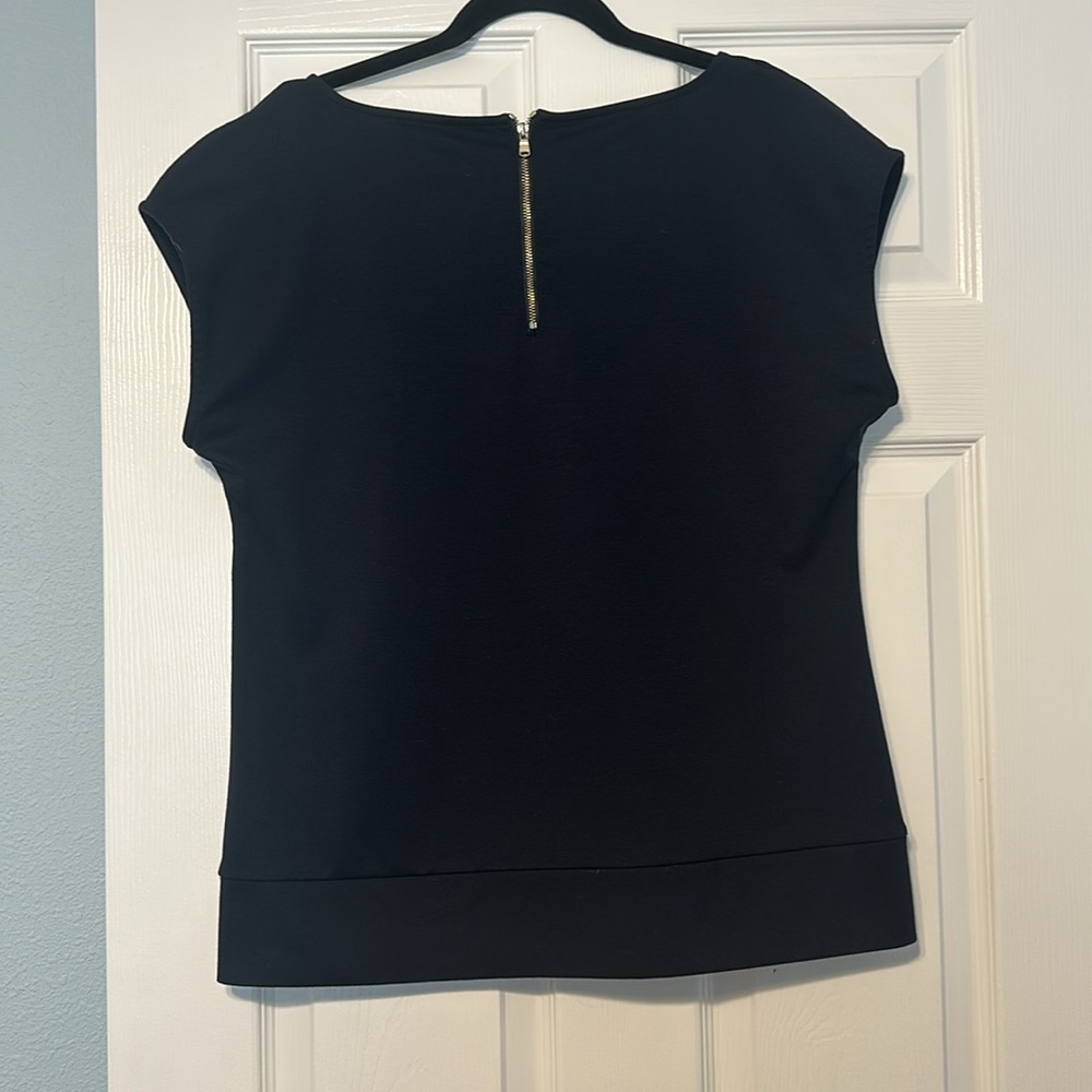 Ann Taylor Navy Blouse with Zipper Detail Boatneck Size L - Picture 5 of 7